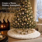 AOGU 48 Inch Faux Fur Christmas Tree Skirt White Plush Skirt for Merry Christmas Party Christmas Tree Decoration