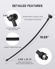 Fanttik Air Pump Hose Adapter, Extension Hose for Schrader and Presta Valve | 19.96'' Locking Tire Chuck Tube, VG8/8V1 Screw Thread Connection, Tire Inflator Universal, Suit for Car, Motorcycle, Bike