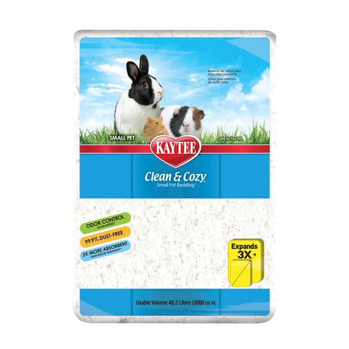 Kaytee Clean & Cozy Paper Bedding for Small Animals, White, 49.2 Liters | Fresh habitats. Soft guinea pig bedding. Odor control, rabbit bedding use, 99% dust-free