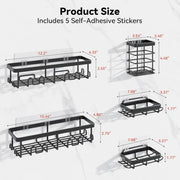 YASONIC Shower Caddy Adhesive, Rustproof Shower Organizer, Wall Shower Rack | Large Capacity Shower Shelves for Inside Shower, Shampoo Shower Holder, Black, 2 Caddies, 2 Soap Dishes, 1 Toothbrush Holder