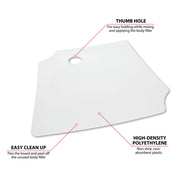 Performance Tool W1002 12 x 12 in. Plastic Body Filler Mixing Board | Automotive body shop tool. Non-stick HDPE. Flex to peel off unused filler. Built-in thumb hole for easy holding