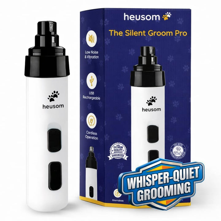 Heusom Silent Groom Pro Pet Nail Grinder | Whisper Quiet Dog Nail Grinder | Claw Trimmer for Dogs, Cats & Other Animals | Safe & Stress Free Nail Grooming, Ideal for Sensitive Dogs of All Breeds &Sizes