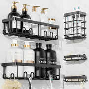 YASONIC Shower Caddy Adhesive, Rustproof Shower Organizer, Wall Shower Rack | Large Capacity Shower Shelves for Inside Shower, Shampoo Shower Holder, Black, 2 Caddies, 2 Soap Dishes, 1 Toothbrush Holder