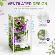 Jumping Spider Enclosure,DIY Insects Habitat,Small Reptile Terrarium Glass House Accessories Set,with Jumping Bridge Hide Water Feeder (Purple)