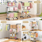Upgraded 4-Tier Clothes Drying Rack, Drying Rack Clothing with Wheels | Large Foldable Laundry Drying Rack, Clothes Rack with Side Hooks for Indoor Outdoor Air Drying, 19.68"D x 29.9"W x 67.7"H