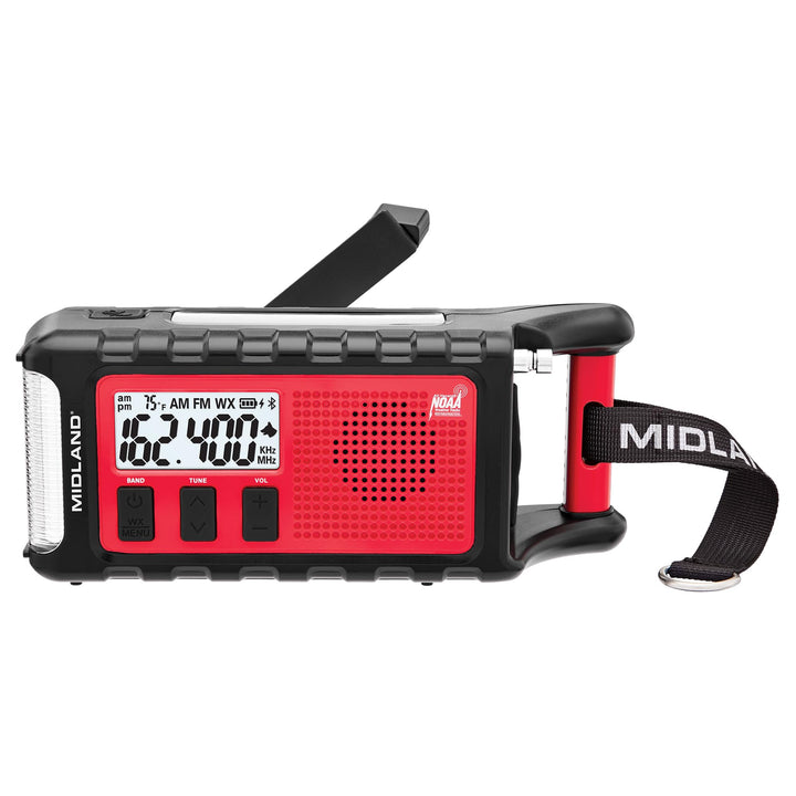 Midland - ER310PRO, Portable Emergency Bluetooth Weather AM/FM Radio | 10,000 mAh Power Bank - Multiple Power Sources, SOS Flashlight, Ultrasonic Rescue Dog Siren, & NOAA Weather (Red/Black)