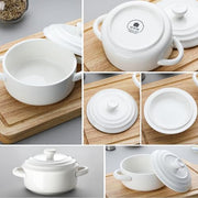 MALACASA Mini Cocotte Set of 4, 14 OZ Ceramic Casserole Dishes with Lids | Single Serving Small Dutch Oven Set, Lasagna, Soufflé, French Onion Soup, Pudding, Oven, Dishwasher Safe with Handles, White