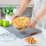 NUTRIUPS 1.6QT Round Glass Casserole Dish with Lid, Borosilicate for Oven | Easy Grab Glass Casserole Cookware with Lid, Ideal for Roasting Chicken, Casseroles, Baked Pasta, Oven to Table Serving