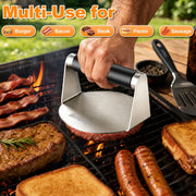 Smash Burger Press, Stainless Steel Burger Smasher with Anti-Scald Handle | 5.5 Inch Hamburger Press Includes 50 Non-Stick Patty Papers, Works Well for griddle, BBQ and Outdoor Cooking, Easy to Clean