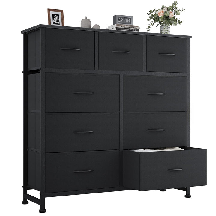 OLIXIS 9 Drawer Black Dresser for Bedroom, Closet Organizer Storage Tower | Easy-Pull Chest of Fabric Drawers, Lightweight Clothes Organizer, Anti-Tip Design, Space-Saving Storage for Dorm, Apartments