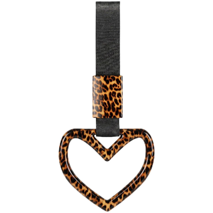 Fabbay Leopard Heart Car Handle Strap Drift Charm Car Accessories for Women | Cheetah Rear Bumper Warning Ring Decor, for Auto, Bus, Subway, Interior Exterior Decorations, Leopard, Heart Style