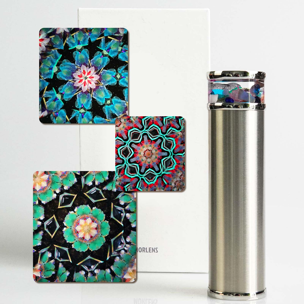 Classic Stainless Steel Handmade Mini Kaleidoscope,5.3” Knight Full Visual Natural Agates Gems Crystals and Healing Stones Core Box,Anniversary Birthday Christmas New Year Valentine's Day Present Gift