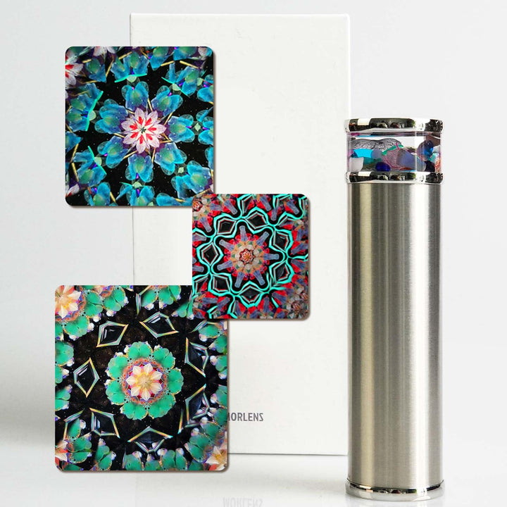 Classic Stainless Steel Handmade Mini Kaleidoscope,5.3” Knight Full Visual Natural Agates Gems Crystals and Healing Stones Core Box,Anniversary Birthday Christmas New Year Valentine's Day Present Gift