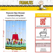 Peanuts 13-Piece Shower Curtain Set, 72 x 72 Inch Fabric Curtain with Hooks, Bathroom Decor, Machine Washable, (100% Officially Licensed Product) by Franco Collectibles