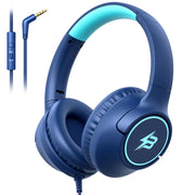 Kids Headphones Wired for School, 3.5mm Safe Volume Limited with Mic, Navy | Plug in Kid headphones with Cord, Over Ear Foldable, 85/94dB for Toddler Boy Girl Classroom Chromebook Tablet Airplane Travel