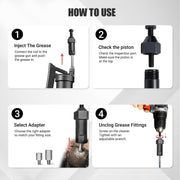 Heavy Duty Grease Fitting Cleaner Tool,8700 PSI, Compatible with M6/M8/M10 | All-Metal Non-Slip Design for Tractors, Trucks, Excavators & Farm Machinery; Helps Clear Hardened Grease & Frozen Bearings