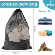 2 Pack Mesh Laundry Bags 23x34 Inch Drawstring Locking for Travel Home | Mesh bags with locking drawstring, Tear-resistant for blankets & towels, Lightweight foldable for travel/dorm