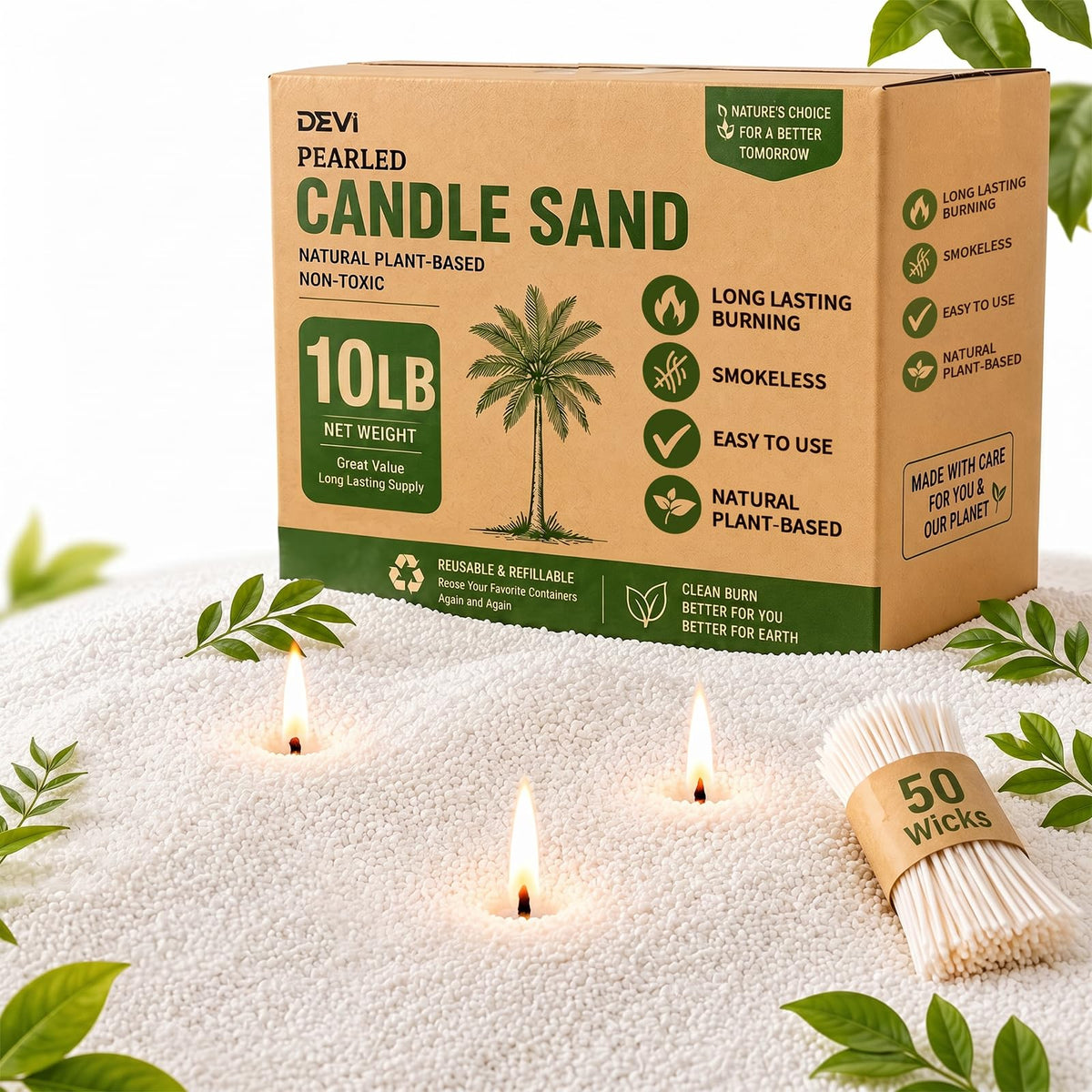 DEVI 10LB Pearled Candle Sand Wax with 100 Wicks, Refillable DIY Candle Kit | Natural Plant-Based Candle Beads Wax, Clean Burning, Long Lasting, Ideal for Birthdays, Weddings and Christmas