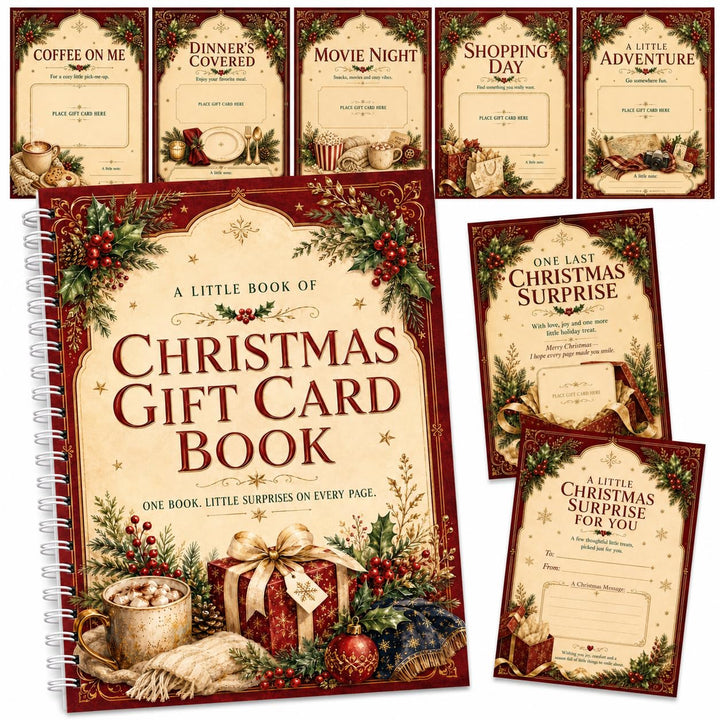 Christmas Gift Card Book for Adults, 5x7 Spiral Bound Gift Card Holder | 12 Surprise Pages | Add Gift Cards or Cash | Write-In Notes | Holiday Keepsake | Stocking Stuffer for Women