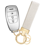 Fishent Stretchy Car Keychain, Nylon Braided Cool Key Chain for Women Men, Universal Key Fob Holder with 3 Keyrings, Anti-Lost D-Ring, Car Accessories, Starlight