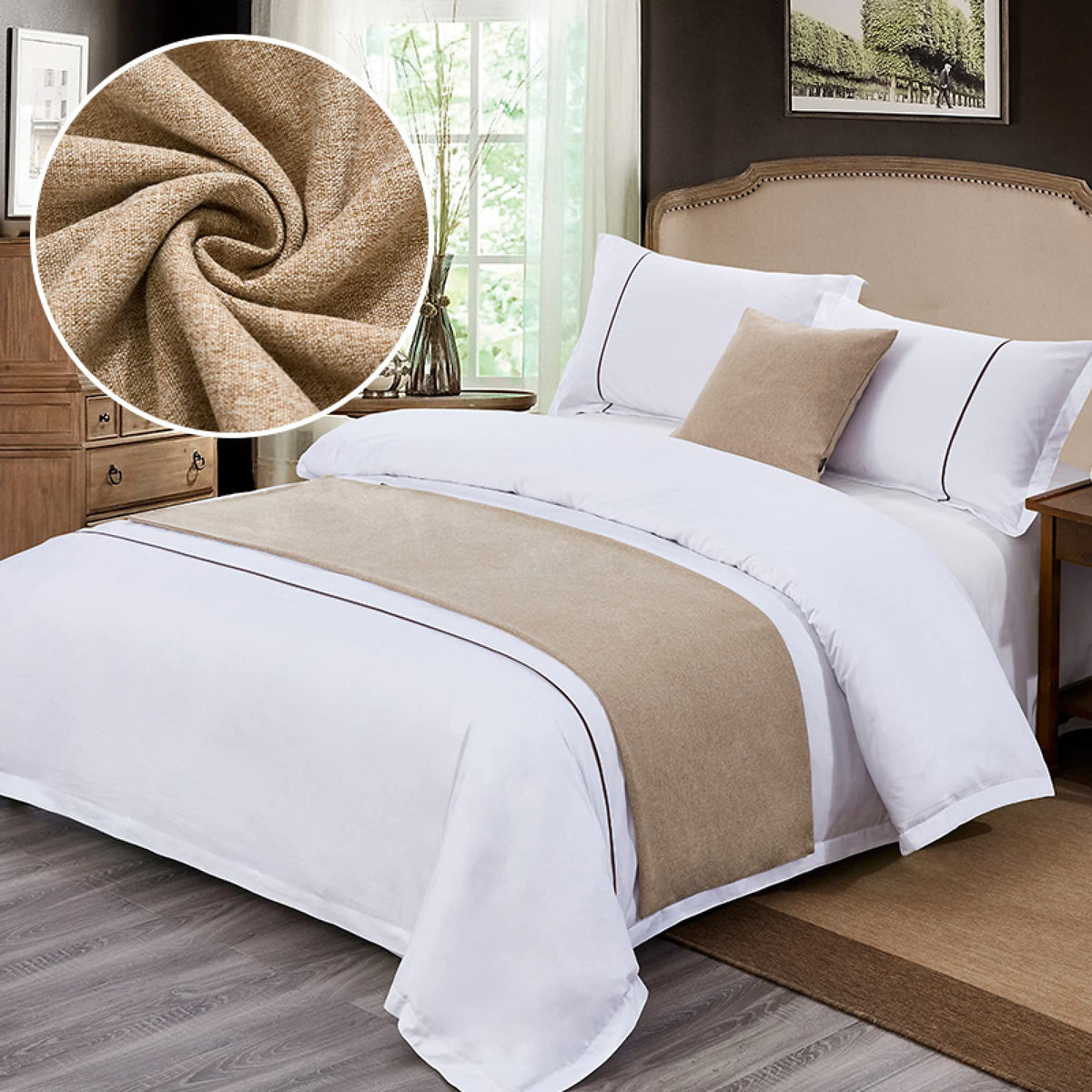 GZQIAWY Bedspreads Bed Runner Throw Bedding Single Queen King Bed Cover Towel Home Hotel Decorations Bed Towel Scarf Beige 19.7 x 82.7 inches (Bed Scarf Only)