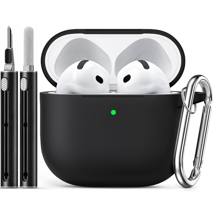 Ljusmicker for AirPods 5/4 Case (2026/2024) with Cleaner Kit,Black | Soft Silicone Protective Cover for Apple AirPods 5 Case/AirPods 4 Case with Keychain for Women Men,Supports Wireless Charging