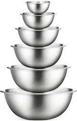 FineDine Stainless Steel Mixing Bowls Set, 6-Piece Metal Bowls | Stainless steel bowls, nesting design saves space, dishwasher safe, prep bowls, baking bowls, cooking bowls