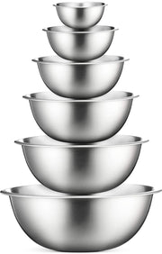 FineDine Stainless Steel Mixing Bowls Set, 6-Piece Metal Bowls | Stainless steel bowls, nesting design saves space, dishwasher safe, prep bowls, baking bowls, cooking bowls