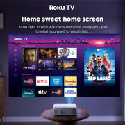 Aurzen Roku TV D1R Smart Portable Outdoor Projector with WiFi and Bluetooth | Roku TV Built-in, All Top Apps, 1080P FHD, DoIby Audio, Auto Focus & Keystone, Zoom, Mini Projector for Home & Outdoor Movies