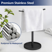 STWWO Hand Towel Holder | Stainless Steel Towel Holder Stand for Bathroom, Kitchen Countertop, T-Shaped Hand Towel Rack Stand, Black