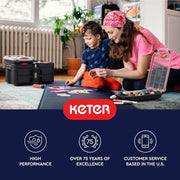 Keter Stack N' Roll 2 Pack Half Organizer Storage Box | Adjustable Dividers, Transparent Lid, IP54 Water Resistant Parts Organizer, Modular Tool Storage System