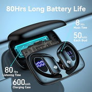 bmani Ear Buds Wireless Earbuds Bluetooth Headphones with 80H Playtime LED Display Case, Over-Ear Hook with Mic, Stereo Sound, Easy Button Controls, Sports Earphones for Running Workout Gym Black