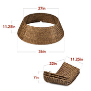 Best Choice Products 36in Christmas Tree Collar, Woven Hyacinth 3-Piece Holiday Rattan Tree Skirt Accessory for Home w/Cord Cut-Out - Chestnut