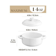 MALACASA Mini Cocotte Set of 4, 14 OZ Ceramic Casserole Dishes with Lids | Single Serving Small Dutch Oven Set, Lasagna, Soufflé, French Onion Soup, Pudding, Oven, Dishwasher Safe with Handles, White