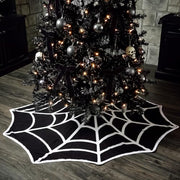 Junkin 48" Gothic Halloween Tree Skirt Black Christmas Tree Skirt | Halloween Spider Web Tree Skirt, Christmas Black and White Spooky Mat, Farmhouse Decoration, Home Seasonal Winter Room Decor