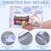Sabary 6 Pack Blue Floral Needlepoint Project Bag Bow Pouch 11" x 13.8" | Needlepoint Pouches Clear Waterproof Zipper Sewing Craft Organizer Storage Gift for Embroidery Quilter Crafter Art Stitching