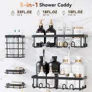 YASONIC Shower Caddy Adhesive, Rustproof Shower Organizer, Wall Shower Rack | Large Capacity Shower Shelves for Inside Shower, Shampoo Shower Holder, Black, 2 Caddies, 2 Soap Dishes, 1 Toothbrush Holder