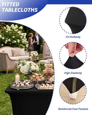 Fixwal 2 Pack 6FT Black Tablecloth Rectangle Spandex Fitted Table Cover | Fit for 6 Foot Rectangle Table, Washable Stretch, Ideal for Party, Wedding, Buffet, Halloween Decoration, Vendor Booth