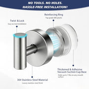 disbam Waterproof No-Drilling Suction Cup Shower Hooks, Brushed Nickel | Strong Vacuum Hold | No Wall Damage | Durable 304 Stainless Steel | Perfect for Bathroom Towel, Robe & Shower Mirror