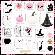 30Pcs Happy Halloween Cake Toppers & Cupcake Toppers for Birthday Party | Pink Halloween Cake Decorations Set with Mini Pumpkins, Witch Hat, Cauldron, Ghost, Flowers and Trees