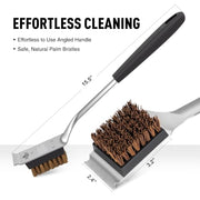 Natural Palm Grill Brush & Scraper Combo,No Metal Bristle Shedding | with Deluxe Ergonomic Handle–Heavy-Duty BBQ Cleaning Tool for Gas, Infrared, Charcoal, and Porcelain Grills