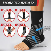 Sleeve Stars Ankle Brace Men & Women Support (Single/M:10"-12"/Black) | Plantar Fasciitis, Adjustable Strap, Sprained Wrap, Customizable Foot Support, Achilles Tendonitis Relief, Compression Sleeve