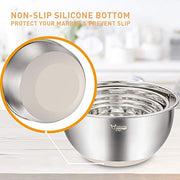 Wildone Mixing Bowls with Airtight Lids Set, 5PCS Stainless Steel Nesting Bowls with Grater Attachments & Non-Slip Bottoms, Size 5, 3, 2, 1.5, 0.63 QT, Great for Mixing & Serving, Khaki