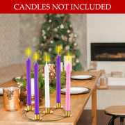 Newtay 1 Pack Christmas Advent Wreath Candle Holder, 5 Candle, Gold | 8.5 Inch Advent Wreath Ring Table Decoration Xmas Metal Ring Table Centerpiece for Holiday Christmas Home Decor