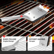 Natural Palm Grill Brush & Scraper Combo,No Metal Bristle Shedding | with Deluxe Ergonomic Handle–Heavy-Duty BBQ Cleaning Tool for Gas, Infrared, Charcoal, and Porcelain Grills
