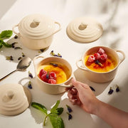 Kook Mini Cocotte, Lids, Handles, Dutch Oven, Set of 4, 12 oz, Ivory | Individual Baking Ramekins, Microwave Dishwasher Safe Stoneware, Small, Bread, Sourdough, Souffle, Casserole