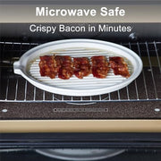 ONEMORE Microwave Bacon Tray with Lid Ceramic Bacon Cooker Meat Rack for Oven Cooking Crispy Bacon Maker with Cover - 11 inch Round Bacon Dish Plate, White