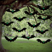 12Pcs Large Halloween Hanging Bats Decorations Outdoor, Flying Bats with Glowing Eyes for Halloween Tree Hanging Decorations Outside