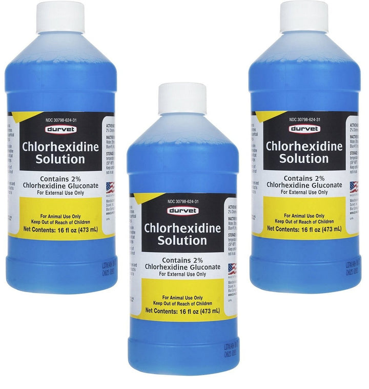 Durvet 3 Bottles of Chlorhexidine Solution, 16 Ounces Each, for Cleaning Superficial Wounds on Dogs and Horses