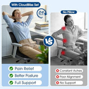 CloudBliss Ergonomic Seat Cushion & Lumbar Support Pillow Set, Black,Large | Back Pain, Sciatica Relief, Memory Foam Support, Adjustable Straps, Machine Washable Velvet, Perfect for Office, Car, Gaming